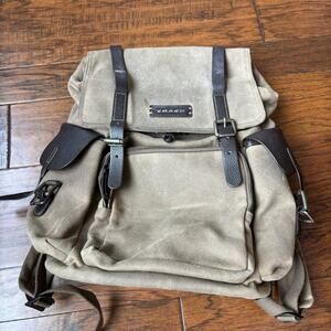 Trask Bridger Waxed Canvas Backpack Leather Trim Khaki Olive Rucksack Heritage